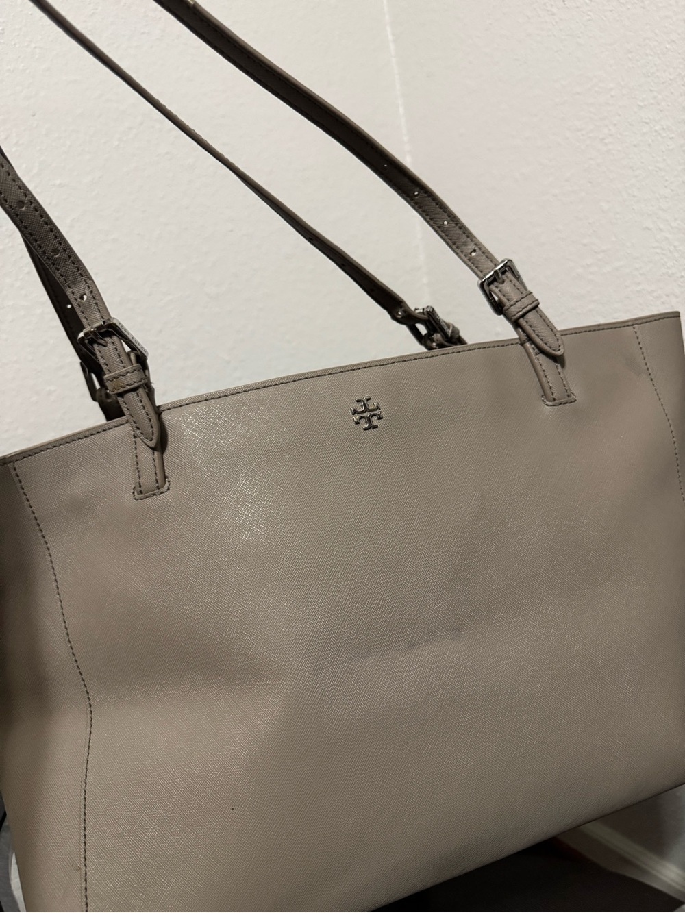 Tory Burch Taupe Saffiano Robinson Leather Tote